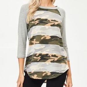 Claire Camo Striped Baseball Tee